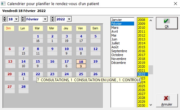 Calendrier pour planifier le rendez-vous d'un patient